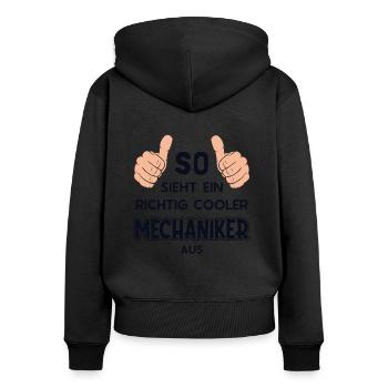 So sieht ein cooler Mechaniker aus Meister Kfz - Frauen Premium Bio Zip Hoodie - Schwarz - Hinten - Julia (174cm)