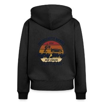 Fuffzig Jährige mit Slot Car Slot Car RC Car 50th - Women's Premium Organic Zip Hoodie - black - Back - Julia (174cm)