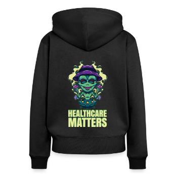 Healthcare Matters Cannabis Lover THC Mauvaise herbe médicale - Sweat à capuche zippé Premium bio Femme - noir - Dos - Julia (174cm)