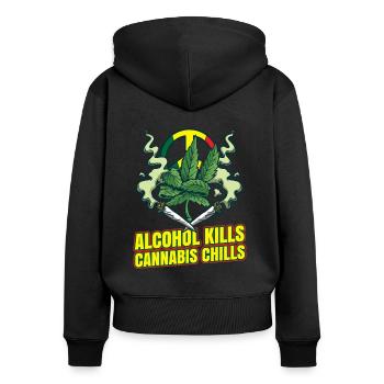 L’alcool tue les frissons du cannabis Fumer de l’herbe Pothead - Sweat à capuche zippé Premium bio Femme - noir - Dos - Julia (174cm)