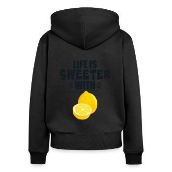 La vie est plus douce avec le citron - Sweat à capuche zippé Premium bio Femme - noir - Dos - Julia (174cm)