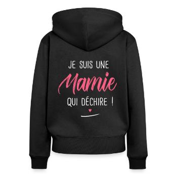 je suis une Mamie qui déchire cadeau mamie - Sweat à capuche zippé Premium bio Femme - noir - Dos - Julia (174cm)