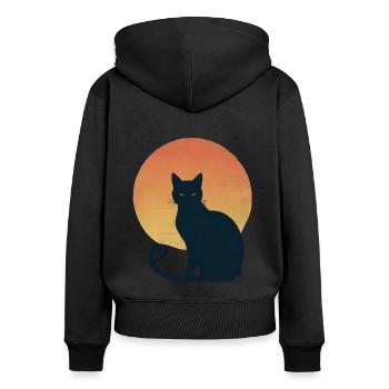 Ombre de chat au coucher du soleil - Sweat à capuche zippé Premium bio Femme - noir - Dos - Julia (174cm)