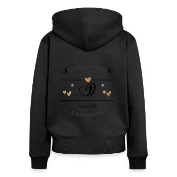 Christliches Design Die Freude des Herrn - Frauen Premium Bio Zip Hoodie - Schwarz - Hinten - Julia (174cm)