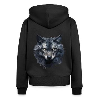 Cooles Wolfs Design - Frauen Premium Bio Zip Hoodie - Schwarz - Hinten - Julia (174cm)