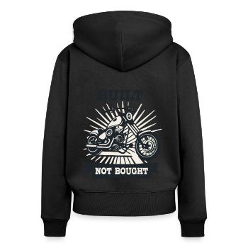 Gebaut nicht gekauft Motorrad - Frauen Premium Bio Zip Hoodie - Schwarz - Hinten - Julia (174cm)