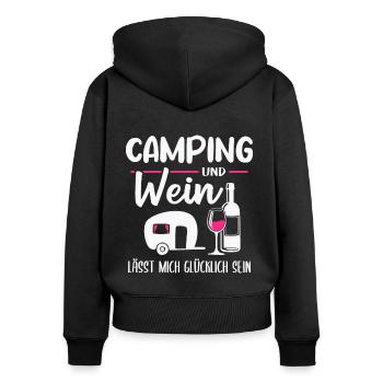 Camping und Wein Wohnwagen Camper Wohnmobil - Frauen Premium Bio Zip Hoodie - Schwarz - Hinten - Julia (174cm)