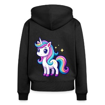 Licorne arc-en-ciel mignonne - Sweat à capuche zippé Premium bio Femme - noir - Dos - Julia (174cm)