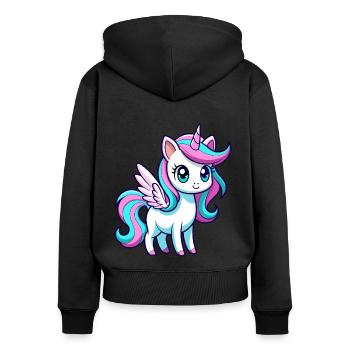 Licorne arc-en-ciel mignonne - Sweat à capuche zippé Premium bio Femme - noir - Dos - Julia (174cm)