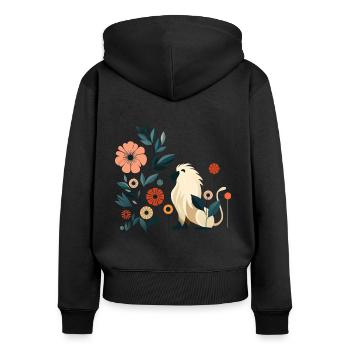 Floraler Löwe - Frauen Premium Bio Zip Hoodie - Schwarz - Hinten - Julia (174cm)