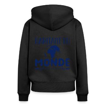 Habitant du monde - voyage - roadtrip - Sweat à capuche zippé Premium bio Femme - noir - Dos - Julia (174cm)