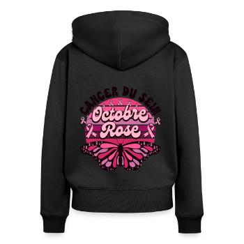 Papillon Retro Cancer Du Sein Octobre Rose - Sweat à capuche zippé Premium bio Femme - noir - Dos - Julia (174cm)
