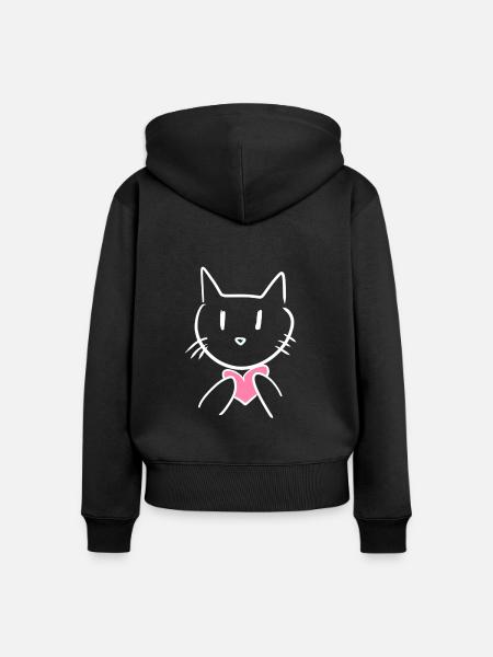 Katze Tier Liebe Herz - Frauen Premium Bio Zip Hoodie - Schwarz