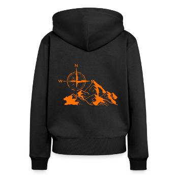 Berge Kompass Wandern - Frauen Premium Bio Zip Hoodie - Schwarz - Hinten - Julia (174cm)
