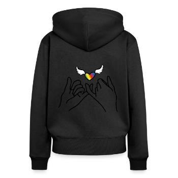 Rainbow Heart - Frauen Premium Bio Zip Hoodie - Schwarz - Hinten - Julia (174cm)