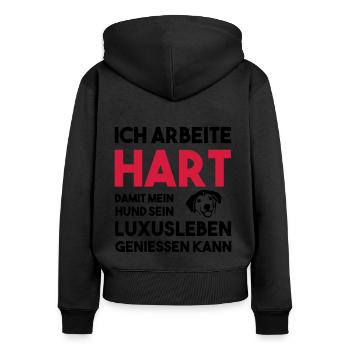 ICH ARBEITE HART FÜR MEINEN HUND Geschenk - Frauen Premium Bio Zip Hoodie - Schwarz - Hinten - Julia (174cm)
