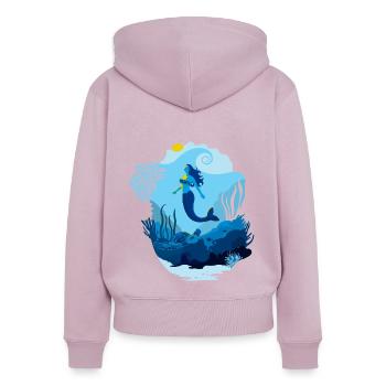 Meerjungfrauen-Meereslandschaft, beleuchtet von Schildkrötensonne - Frauen Premium Bio Zip Hoodie - Altrosa - Hinten - Julia (174cm)