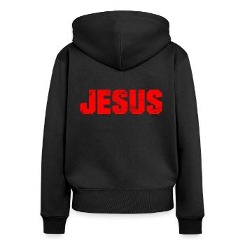 Jesus - Jesus Christ - God - lettering - Women's Premium Organic Zip Hoodie - black - Back - Julia (174cm)
