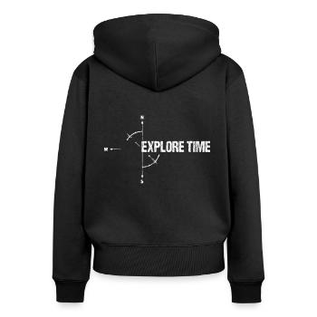 ExploreTime - Frauen Premium Bio Zip Hoodie - Schwarz - Hinten - Julia (174cm)