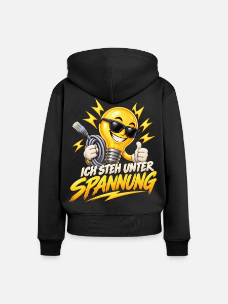 Unter Spannung Glühbirne Spruch - Frauen Premium Bio Zip Hoodie - Schwarz