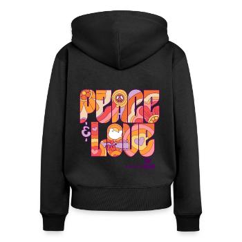 Woodstock Peace Love Hippie Design - Frauen Premium Bio Zip Hoodie - Schwarz - Hinten - Julia (174cm)