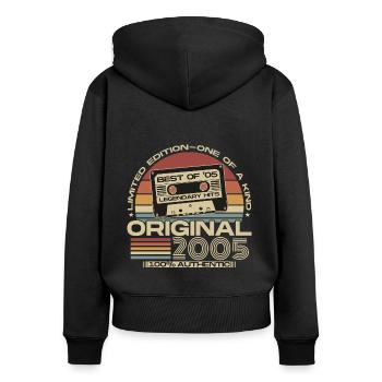 Original 2005 Vintage Anniversaire Rétro - Sweat à capuche zippé Premium bio Femme - noir - Dos - Julia (174cm)