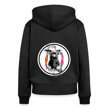 Cooler Hase - Frauen Premium Bio Zip Hoodie - Schwarz - Hinten - Julia (174cm)