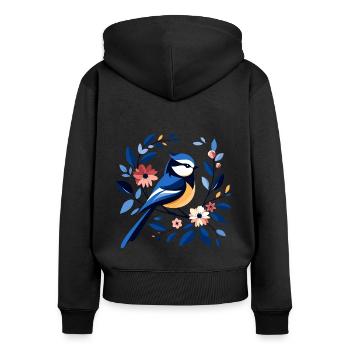 Blaumeise - Frauen Premium Bio Zip Hoodie - Schwarz - Hinten - Julia (174cm)