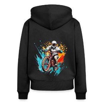 BMX Fahrer in eindrucksvollen Farben - Frauen Premium Bio Zip Hoodie - Schwarz - Hinten - Julia (174cm)