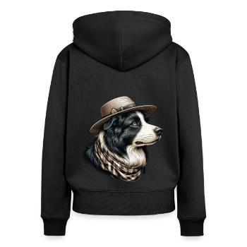 Border Collie portant un chapeau de paille - Sweat à capuche zippé Premium bio Femme - noir - Dos - Julia (174cm)