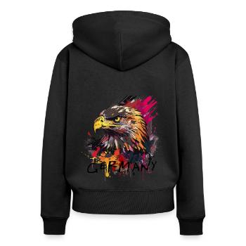 Eagle Germany Adlerkopf schwarz-rot-gold national - Frauen Premium Bio Zip Hoodie - Schwarz - Hinten - Julia (174cm)