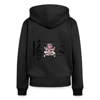 Musik Liebe Kuh im Glück in Noten - Frauen Premium Bio Zip Hoodie - Schwarz - Hinten - Julia (174cm)