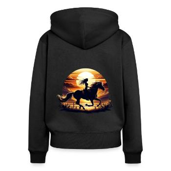 Équitation, Équestre, Fille, Coucher De Soleil - Sweat à capuche zippé Premium bio Femme - noir - Dos - Julia (174cm)