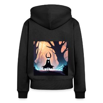 Pfade der Magie: Der mysteriöse Wanderer - Frauen Premium Bio Zip Hoodie - Schwarz - Hinten - Julia (174cm)