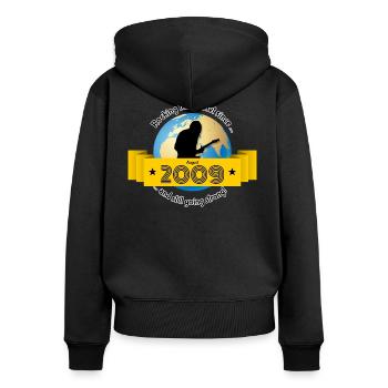 16. Geburtstag Rocking this planet since 08/2009 - Frauen Premium Bio Zip Hoodie - Schwarz - Hinten - Julia (174cm)