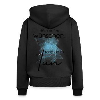 POSITIVE EINSTELLUNG MINDSET Motivation - Frauen Premium Bio Zip Hoodie - Schwarz - Hinten - Julia (174cm)