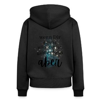 POSITIVE EINSTELLUNG MINDSET Motivation - Frauen Premium Bio Zip Hoodie - Schwarz - Hinten - Julia (174cm)