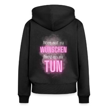 POSITIVE EINSTELLUNG MINDSET Motivation - Frauen Premium Bio Zip Hoodie - Schwarz - Hinten - Julia (174cm)