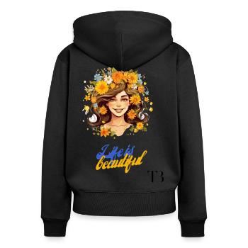 La vie est belle - Sweat à capuche zippé Premium bio Femme - noir - Dos - Julia (174cm)