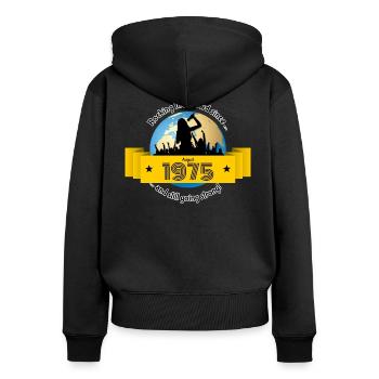 50. Geburtstag Rocking the crowd since 08/1975 - Frauen Premium Bio Zip Hoodie - Schwarz - Hinten - Julia (174cm)
