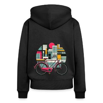 Bike Fahrrad Stadt mit Bauhaus Architektur Kunst - Frauen Premium Bio Zip Hoodie - Schwarz - Hinten - Julia (174cm)