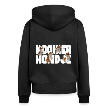 Cooles Kooikerhondje Design - Frauen Premium Bio Zip Hoodie - Schwarz - Hinten - Julia (174cm)
