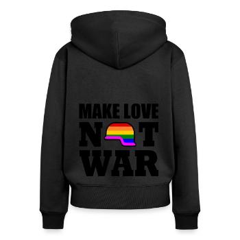 Make love not war - Frauen Premium Bio Zip Hoodie - Schwarz - Hinten - Julia (174cm)