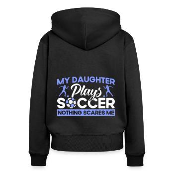 Mutter Sportfan Fußball Geschenk - Frauen Premium Bio Zip Hoodie - Schwarz - Hinten - Julia (174cm)