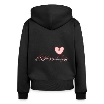 red thread heart love loop - Women's Premium Organic Zip Hoodie - black - Back - Julia (174cm)