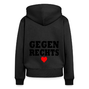 Gegen rechts - Frauen Premium Bio Zip Hoodie - Schwarz - Hinten - Julia (174cm)