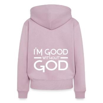 Atheismus Sprüche - Frauen Premium Bio Zip Hoodie - Altrosa - Hinten - Julia (174cm)