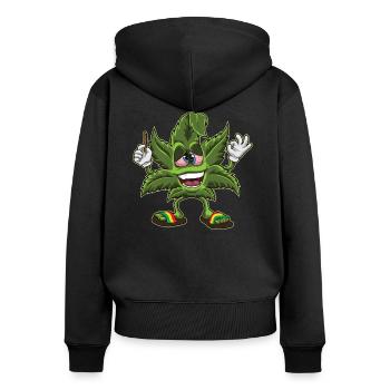 Bekifftes Cannabis Blatt - Weed Marihuana THC - Frauen Premium Bio Zip Hoodie - Schwarz - Hinten - Julia (174cm)