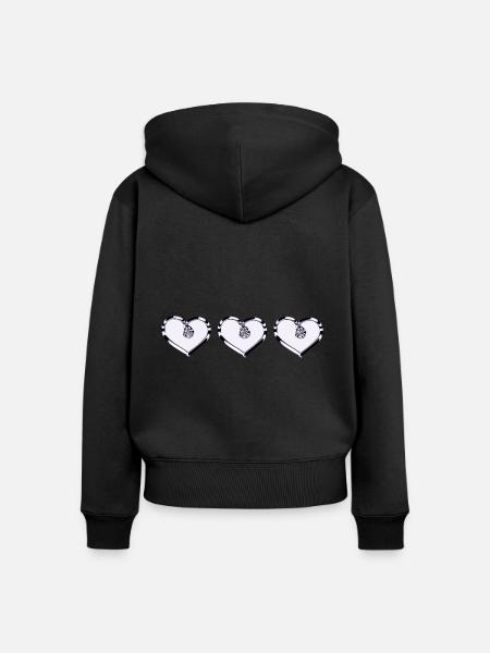 drei Herzen glänzend lila - Frauen Premium Bio Zip Hoodie - Schwarz