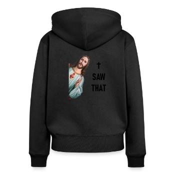 Ich sehe alles - Karma & Jesus Meme - I SAW THAT - - Frauen Premium Bio Zip Hoodie - Schwarz - Hinten - Julia (174cm)